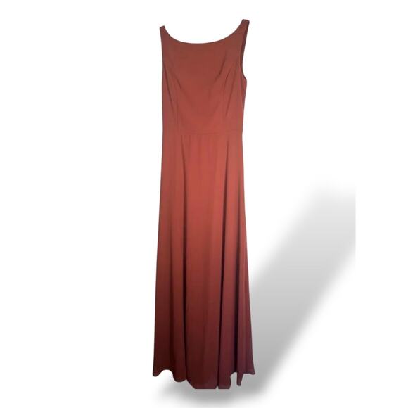 David’s Bridal Celebrate Rust Cinnamon Long Maxi Dress Size 12 | Boatneck Formal - Picture 1 of 5